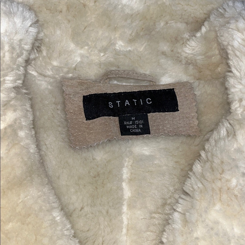 STATIC Patchwork Suede Leather Penny Lane Sherpa Coat Jacket Neutral Brown Tan M - Picture 7 of 8